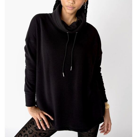 Adam Selman Sport Funnel Neck Oversized Fleece Pullover Sweater Black Medium NEW - Picture 2 of 11